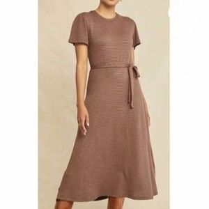 Amour Vert Brown Knit Midi Dress with Tie Waist